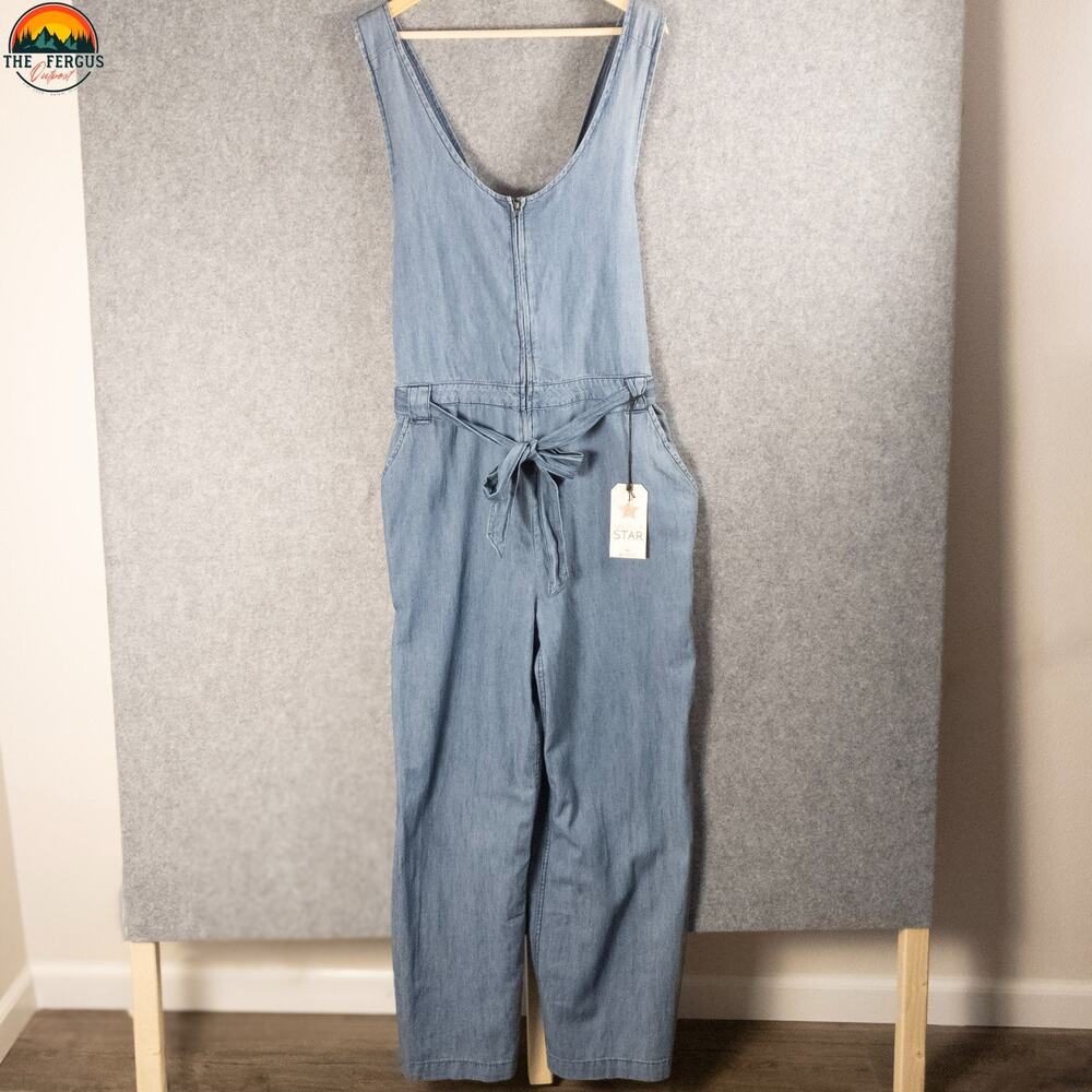 NWT Vanilla Star One-Piece Overall Blue Denim Jumpsuit Wide-Leg Women's Size XL